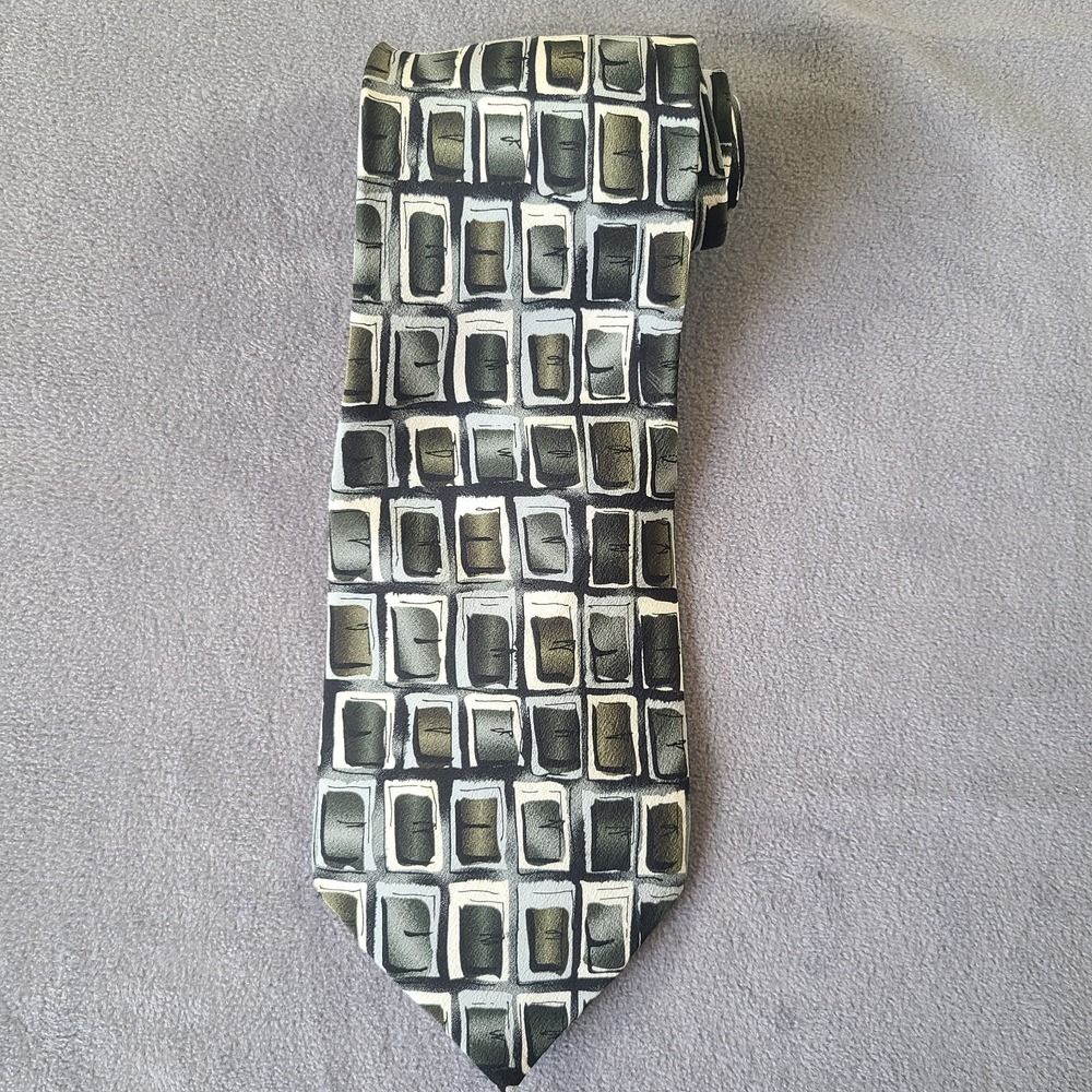 J Garcia 1996 Silk Tie Abstract Art Design Black Green Grateful Dead Neckwear
